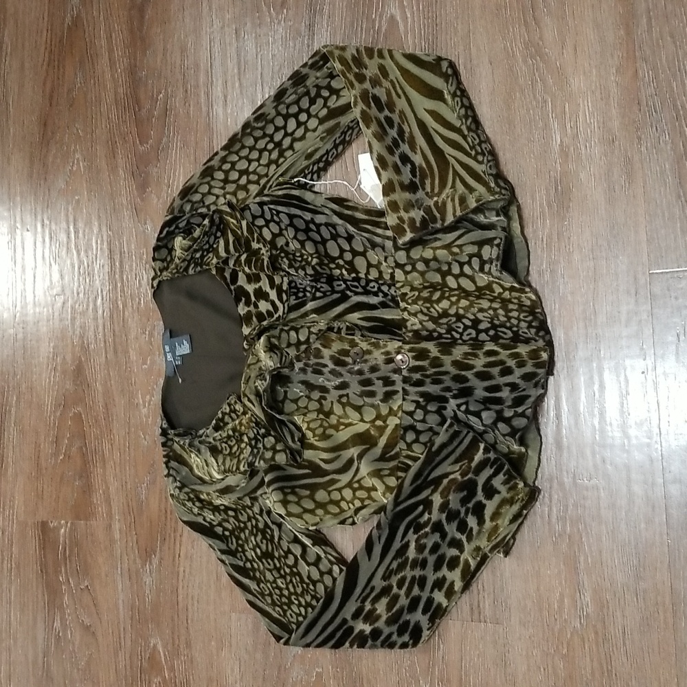 (2) NWT Per Se Velvet Animal Print Ruffle Top Retro Silk Blend Classic Lace